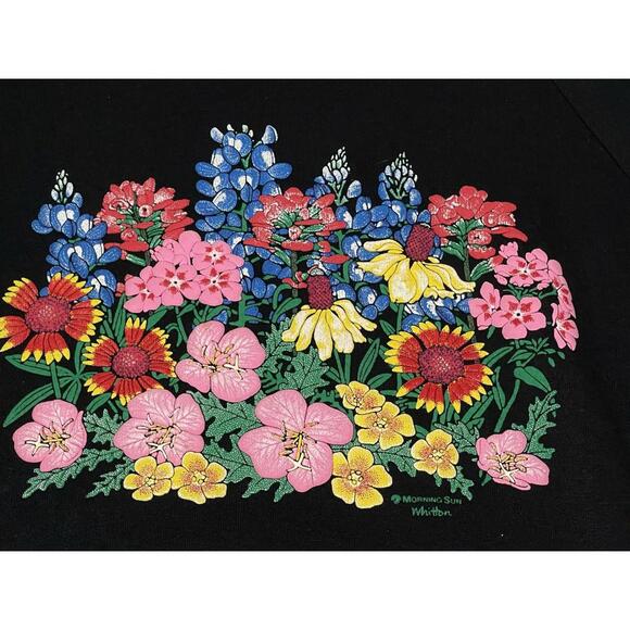 VTG 1990s Morning Sun Floral Flower Black Collared Crewneck Large 19” X 26.5” - Picture 4 of 4